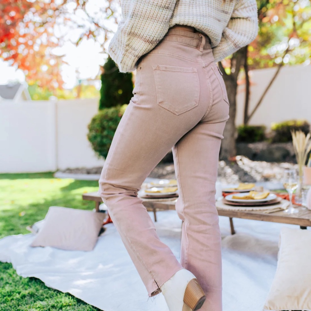 mauve tummy control high rise straight leg jeans